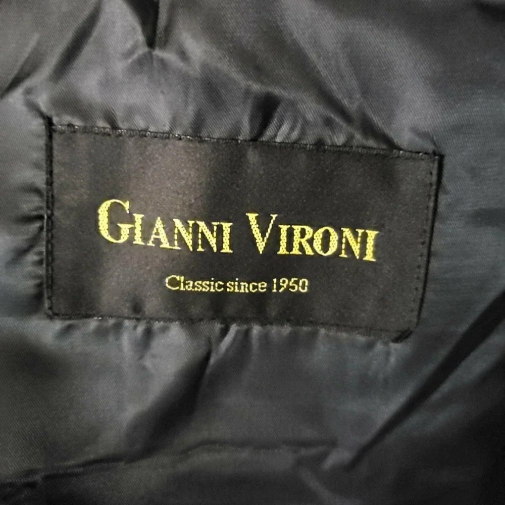 Gianni Vironi Suit Jacket Blazer Mens 46R Black Polyester 2 Button Notch Lapel